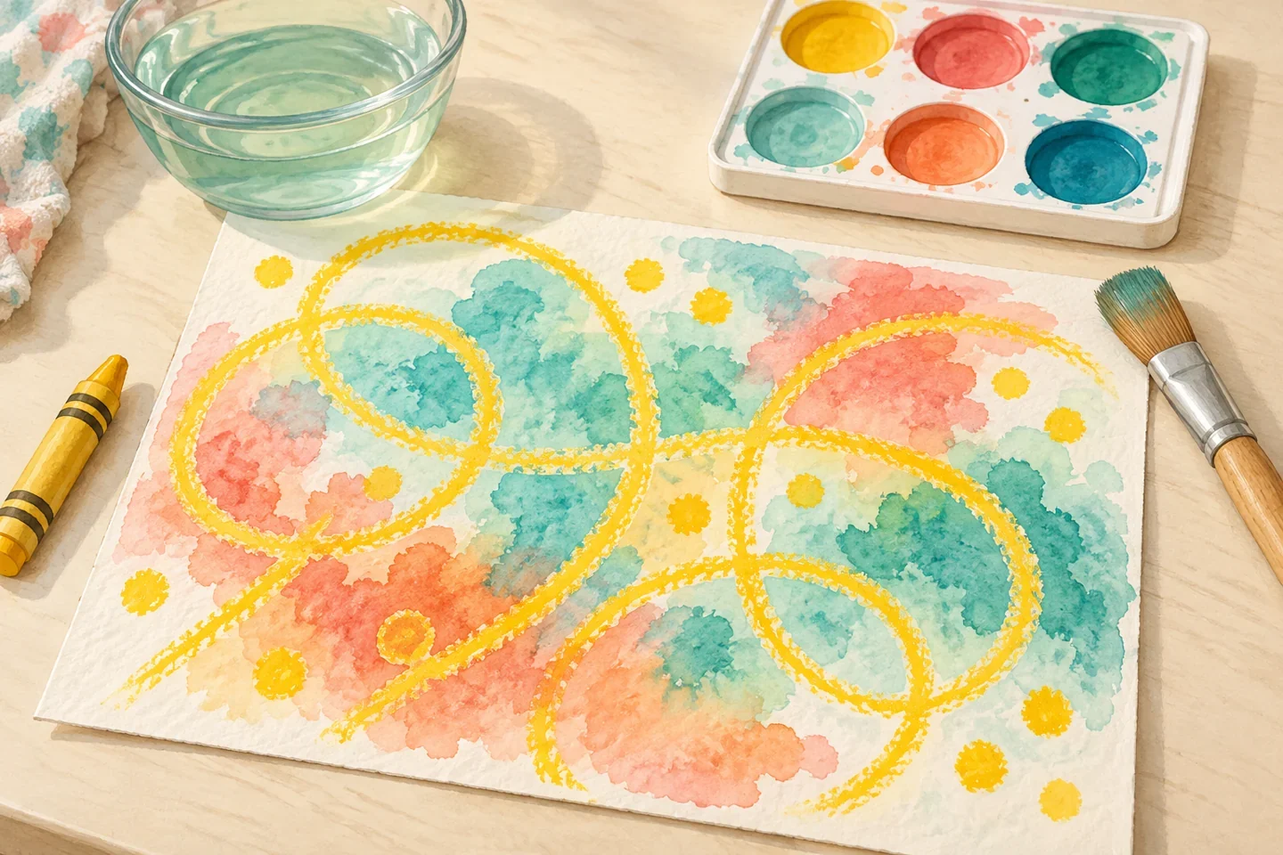 Illustrated example for Crayon Resist Watercolor Art: Draw Bold Marks and Add a Light Wash