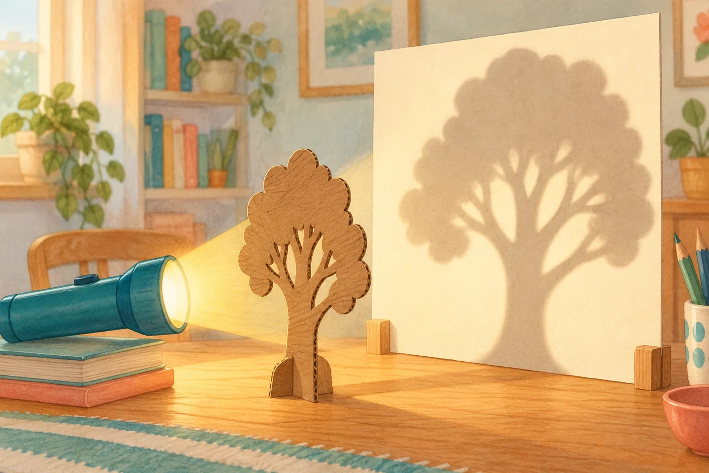 Illustrated example for Flashlight Shadow Lab: What Changes a Shadow’s Size?