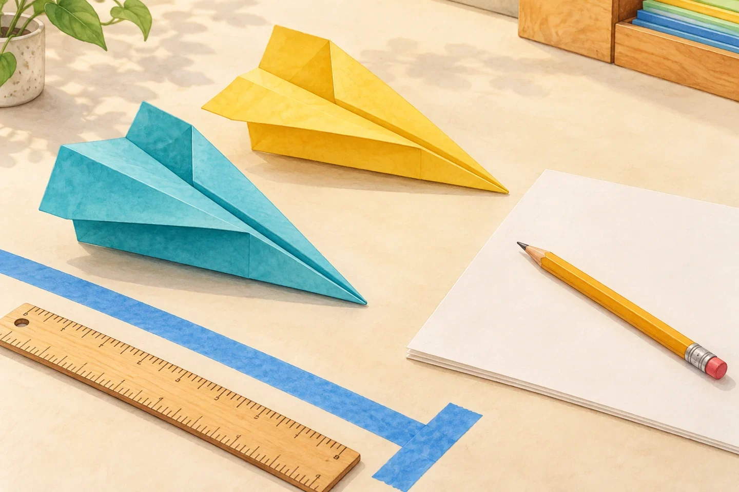 Illustrated example for Paper Airplane Investigation: Which Fold Flies Farther?