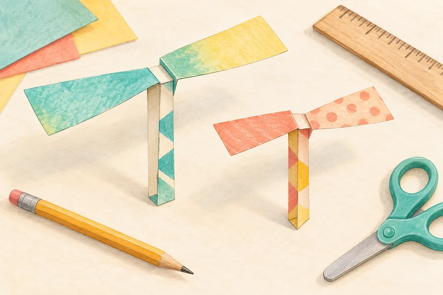 Illustrated example for Make a Paper Helicopter: Explore Spinning and Falling