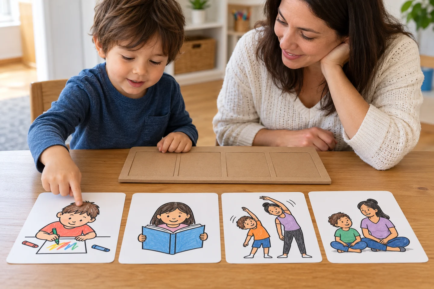 Choose familiar activities together during an ordinary, relaxed moment.