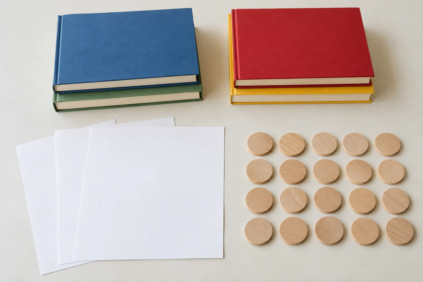 Paper, equal-height supports and identical test objects.