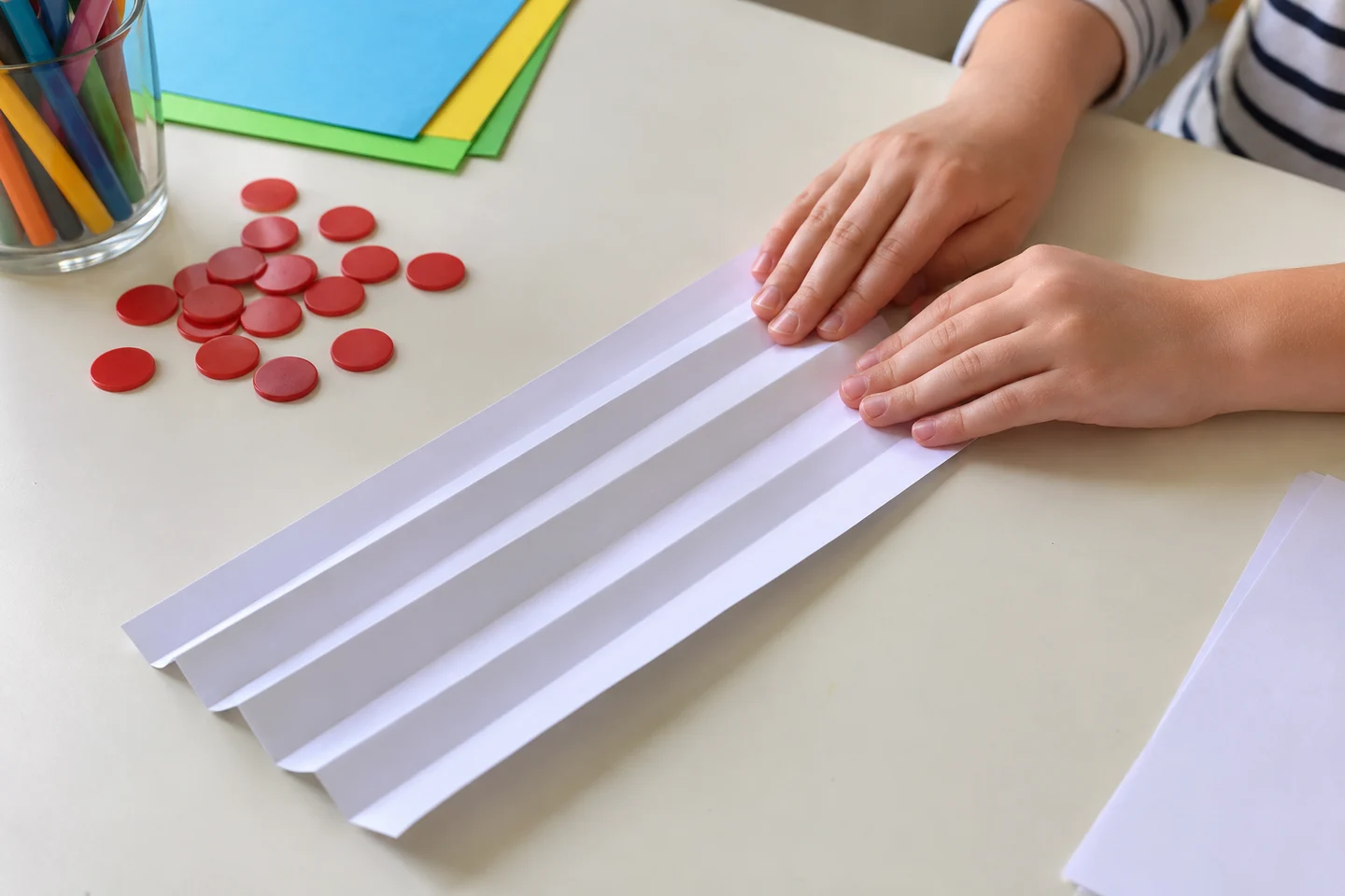 Make parallel accordion folds running along the span.