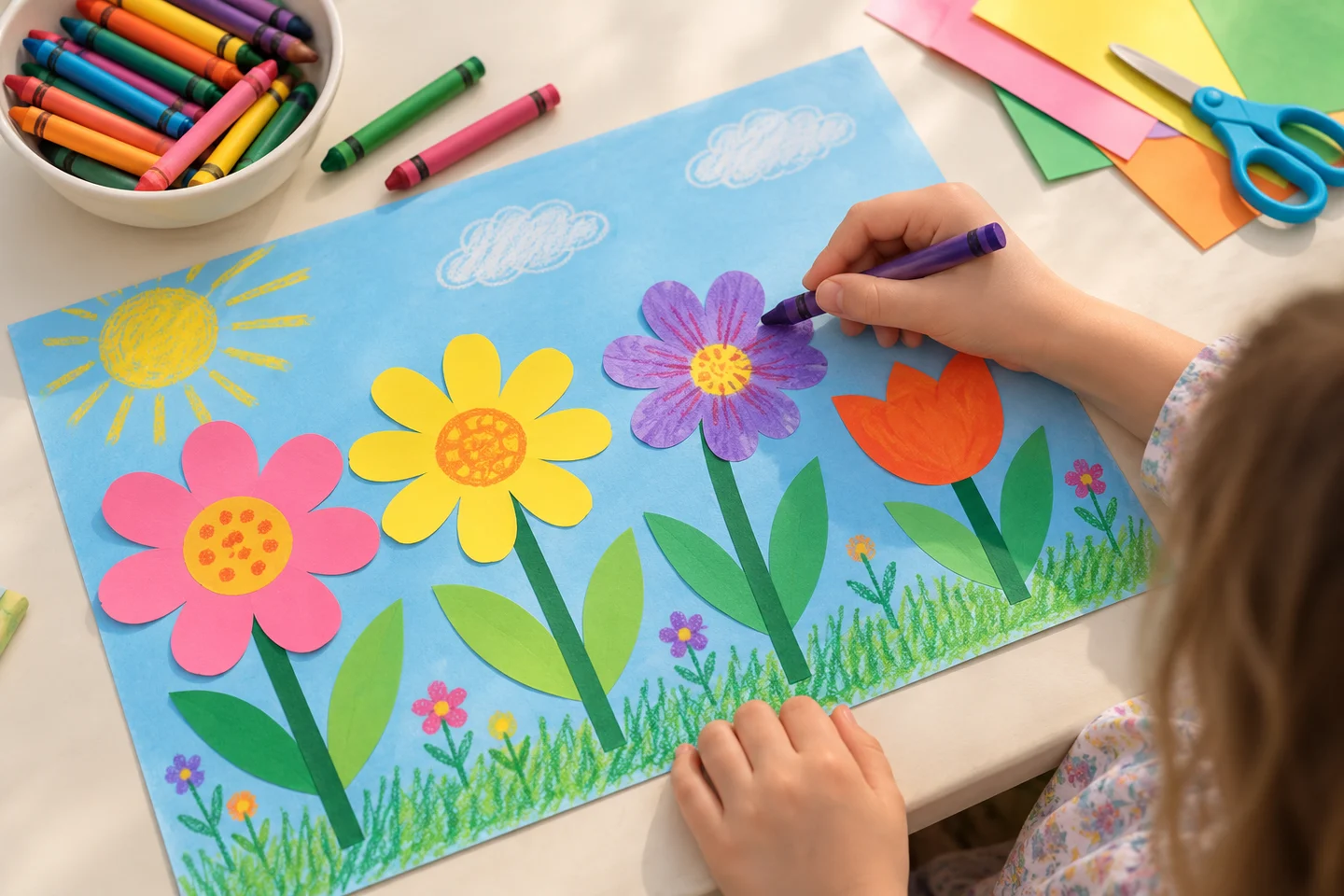 Add crayon details or leave the collage simple.