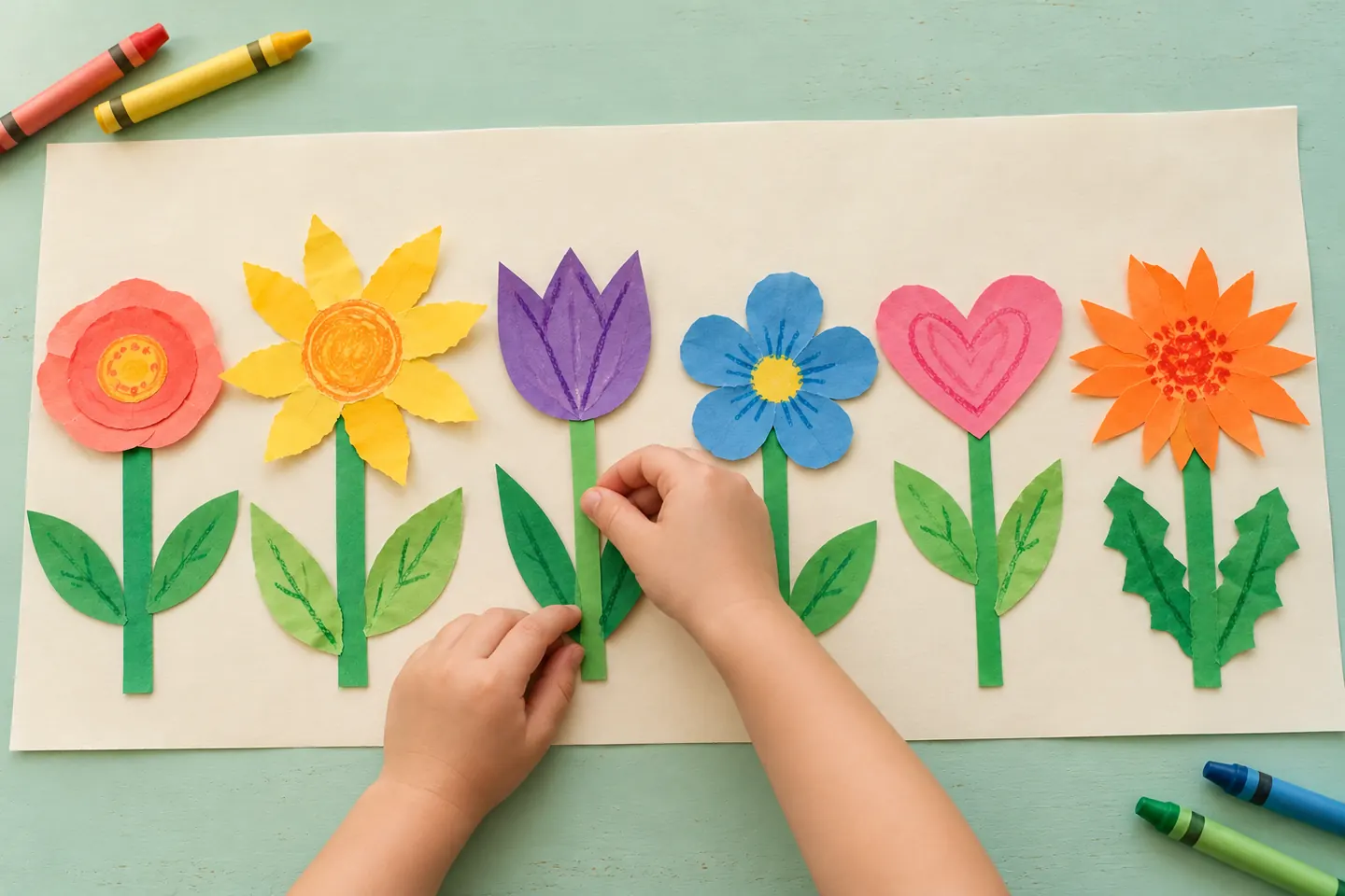 Six different paper plants arranged with space on a shared background.