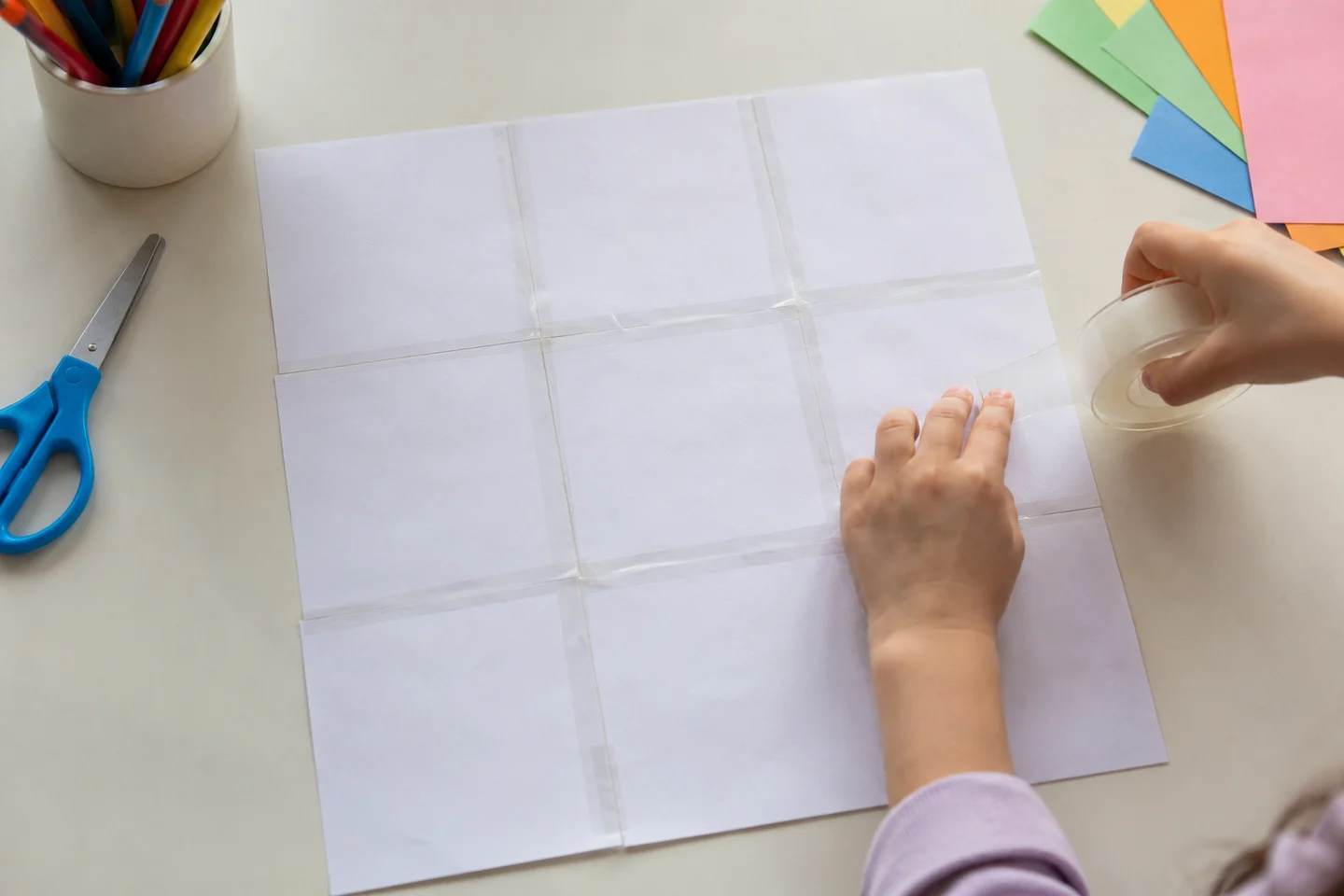 Join the touching edges with tape on the back.