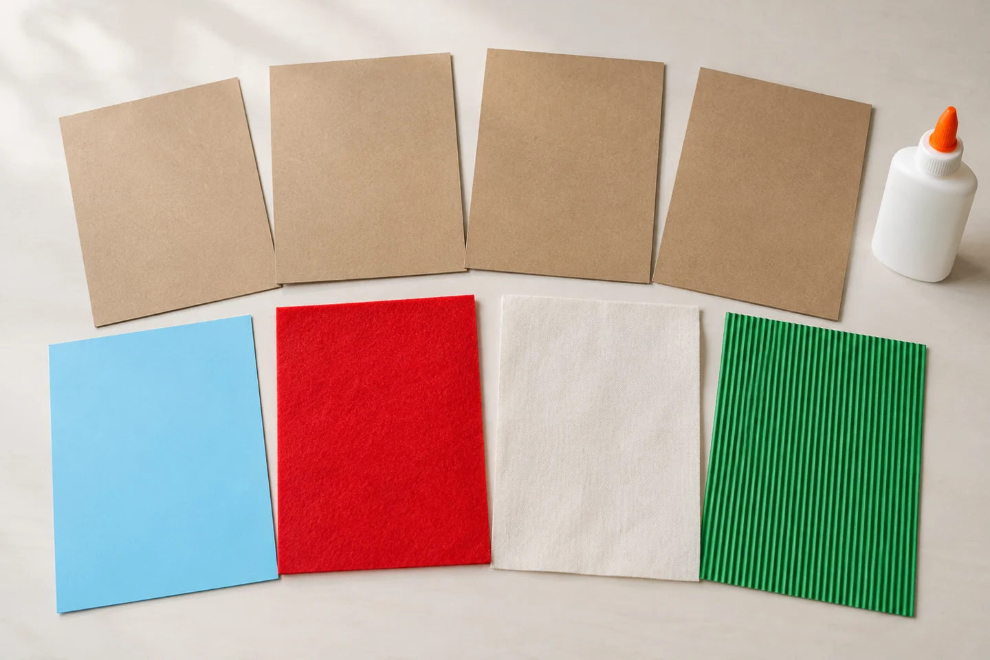 Plain cardboard bases, large texture pieces and glue for making texture cards.