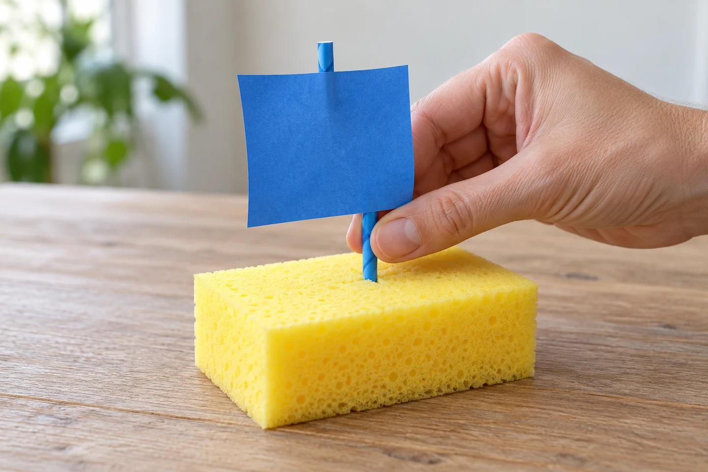 Set the blunt mast into the adult-prepared slit near the sponge center.