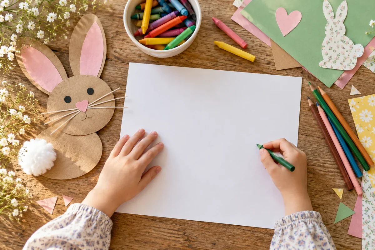 Large drawing paper, crayons, pencils and a large paper character marker.