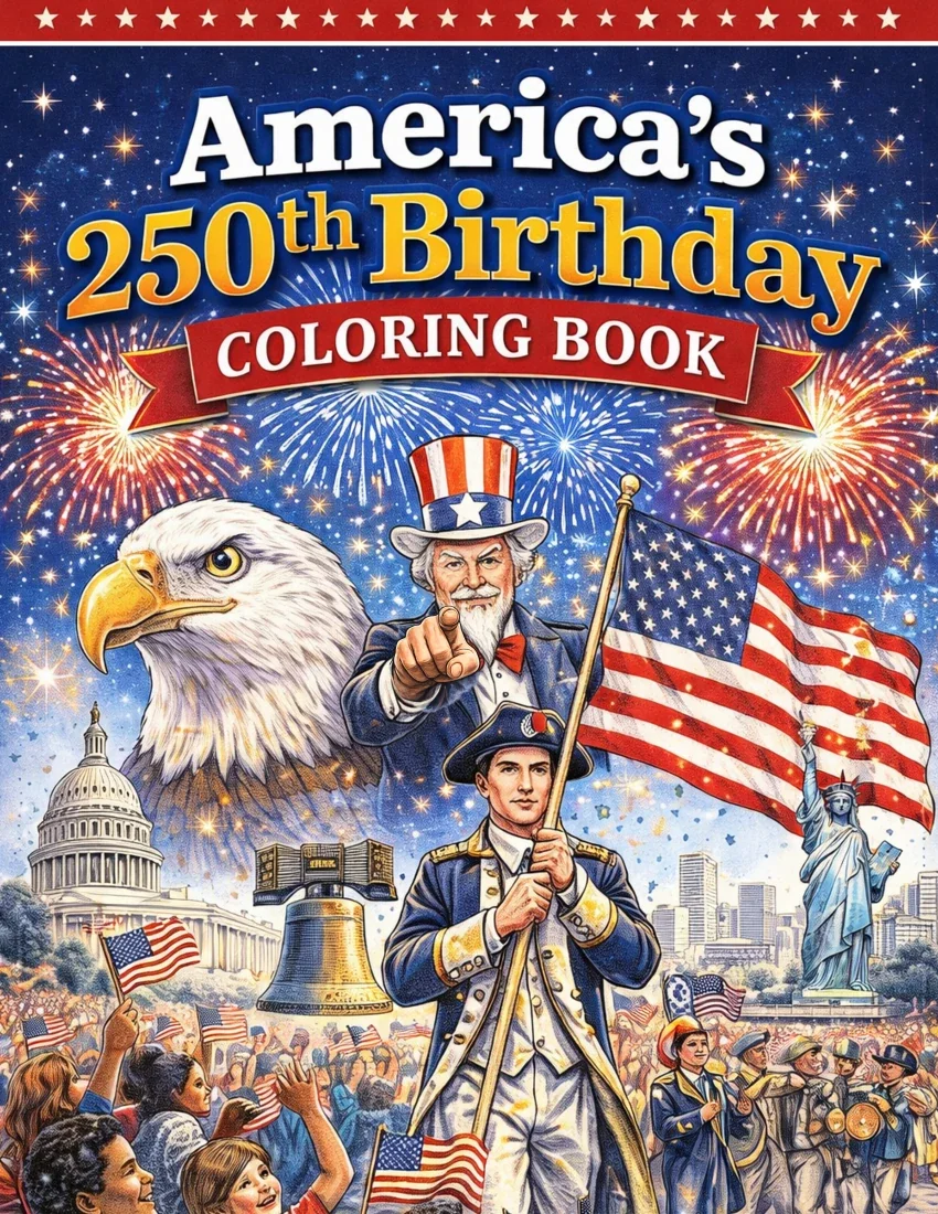 Front cover of America’s 250th Birthday Coloring Book