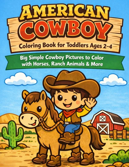 Front cover of American Cowboy Coloring Book for Toddlers