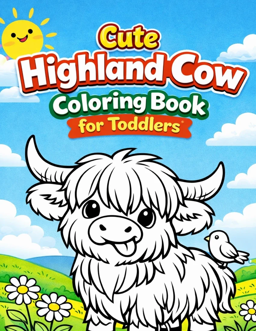 Front cover of Cute Highland Cow Coloring Book for Toddlers