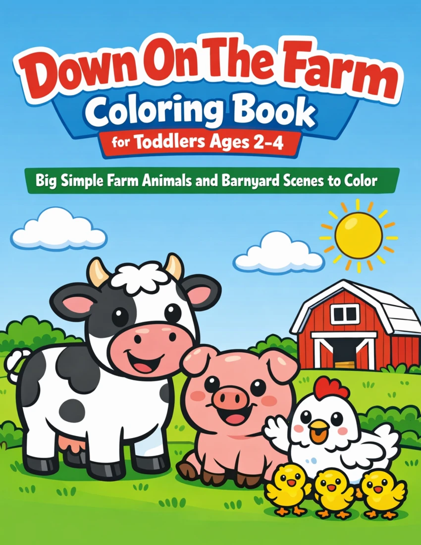 Front cover of Down on the Farm Coloring Book for Toddlers