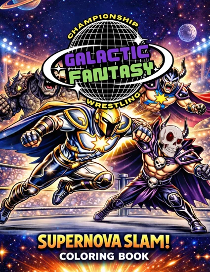 Front cover of Galactic Fantasy Championship Wrestling: Supernova Slam! Coloring Book