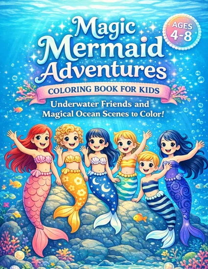 Front cover of Magic Mermaid Adventures Coloring Book