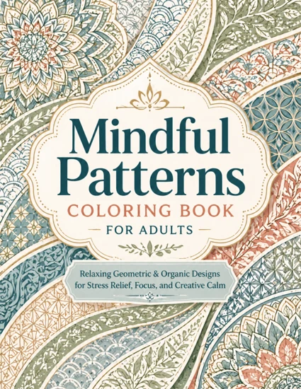 Front cover of Mindful Patterns Coloring Book for Adults