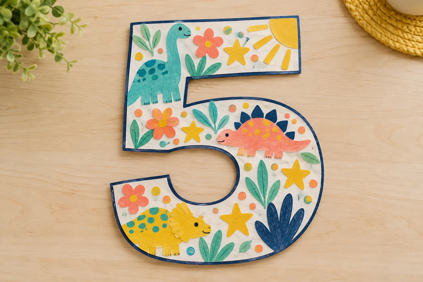 finished birthday numeral five artwork displayed flat