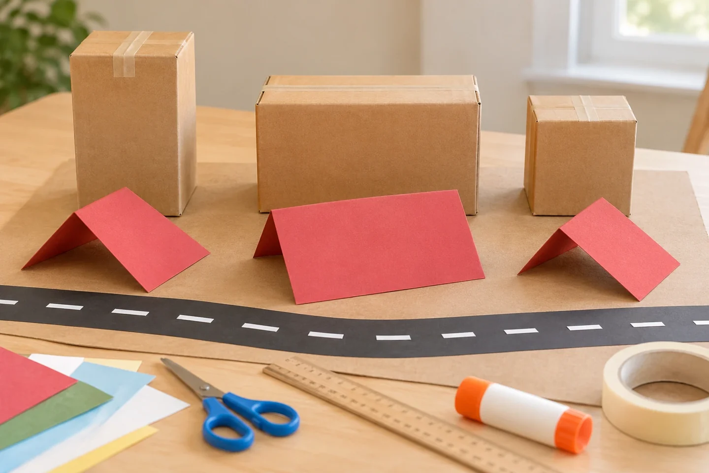 Plan the road and fold each roof before checking its fit on a box.