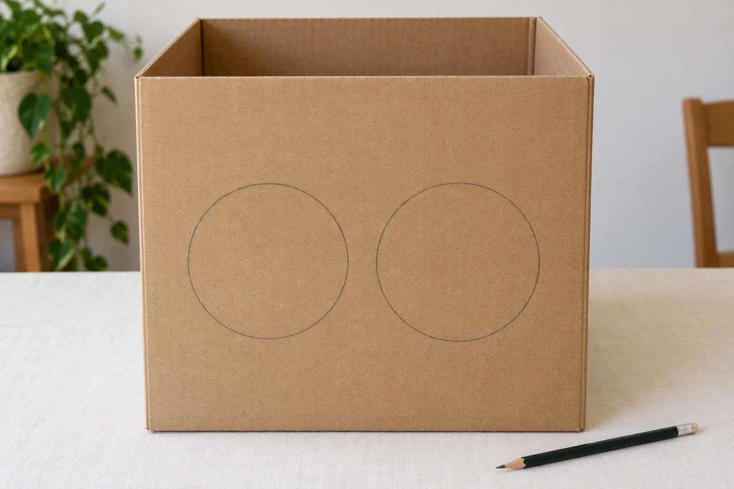 Plain box front with two 6 inch circles marked side by side, centers 5 and 13 inches from left edge at 9 inches high