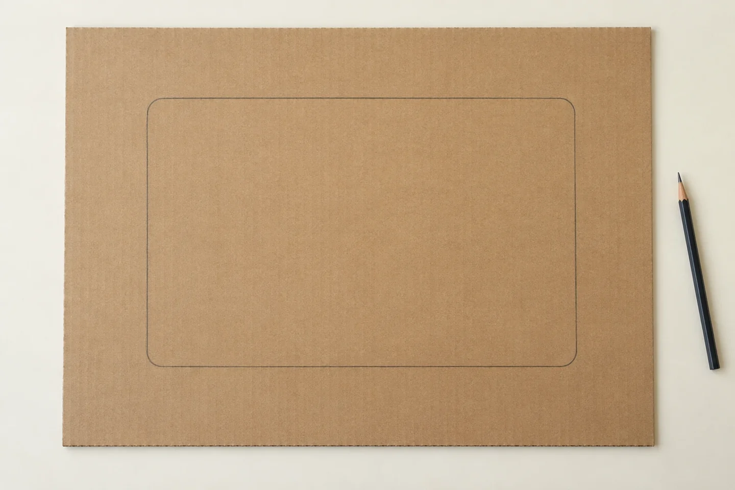 Blank cardboard with 10 by 14 inch inner rectangle marked, rounded inside corners and 3 inch border on every side