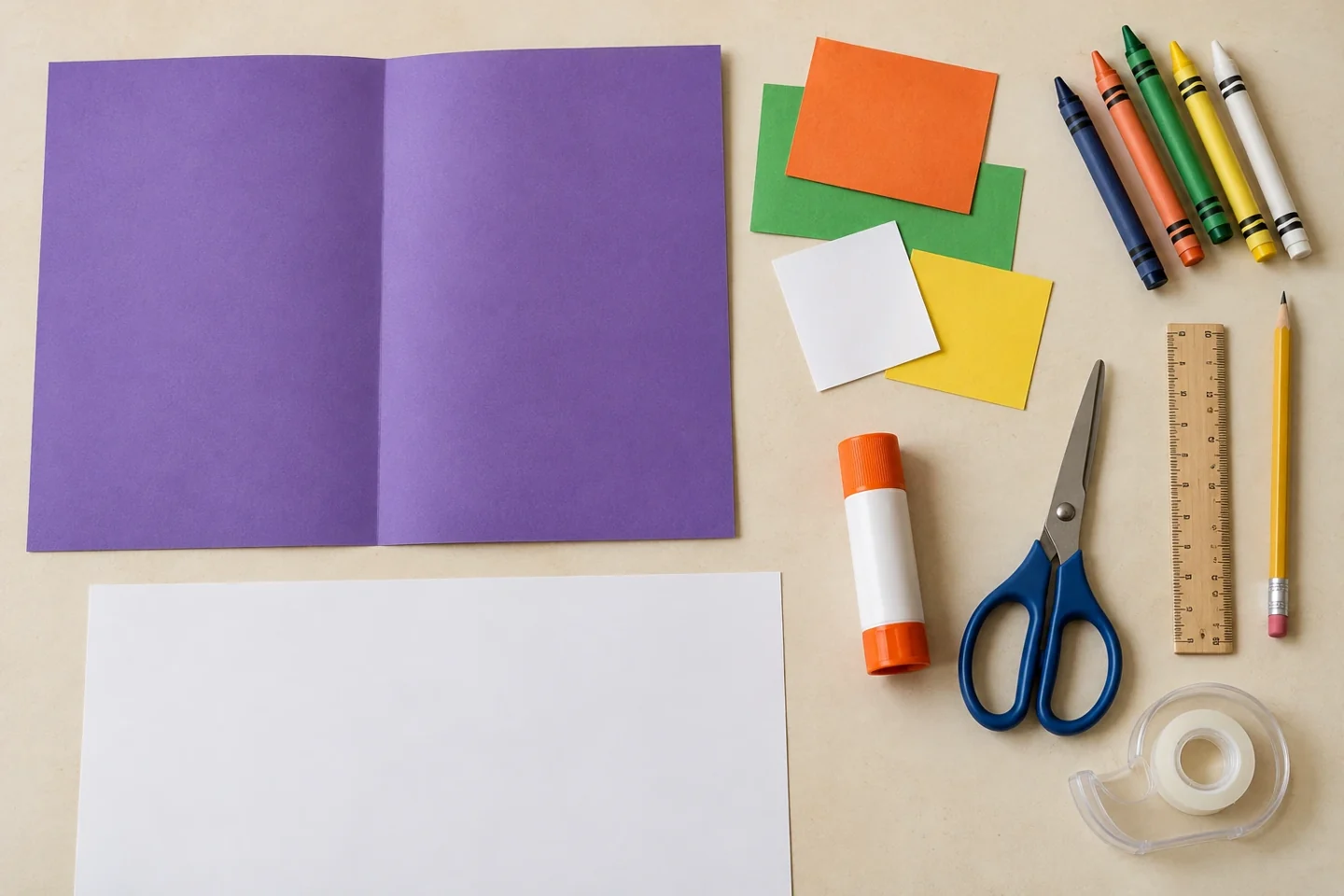 Purple cardstock, colored scraps and simple drawing and cutting supplies.
