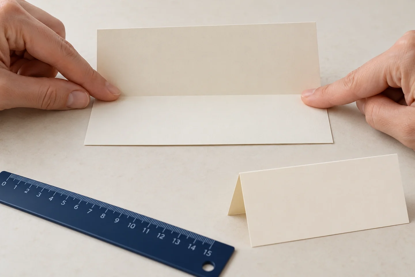 Fold across the middle to make a low, wide name tent.