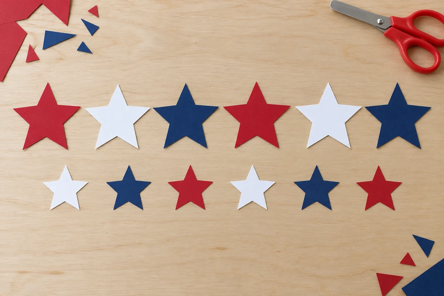 Six large and six small cut paper stars before layering